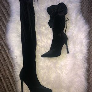 Thigh High Black Velvet Boots